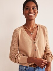 Boden Brown Pointelle V-Neck Cardigan - Image 1 of 4