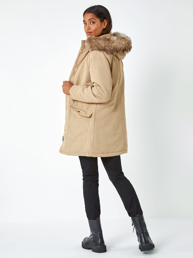 Roman Brown Faux Fur Hood Parka Coat - Image 1 of 5