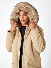 Roman Brown Faux Fur Hood Parka Coat - Image 3 of 5