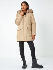 Roman Brown Faux Fur Hood Parka Coat - Image 5 of 5