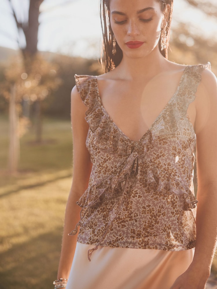 Lilac Ditsy Mesh Ruffle Cami - Image 1 of 6