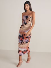 Purple Abstract Print Bandeau Mesh Dress - Image 1 of 7