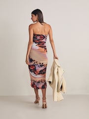 Purple Abstract Print Bandeau Mesh Dress - Image 2 of 7