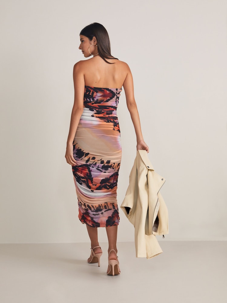Purple Abstract Print Bandeau Mesh Dress - Image 2 of 7