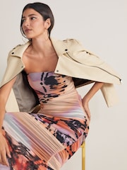 Purple Abstract Print Bandeau Mesh Dress - Image 3 of 7
