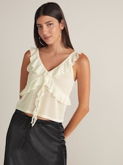 Ecru Mesh Ruffle Cami - Image 1 of 7