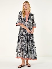 Roman Black Leaf Border Print Maxi Dress - Image 1 of 5