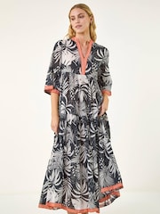 Roman Black Leaf Border Print Maxi Dress - Image 2 of 5