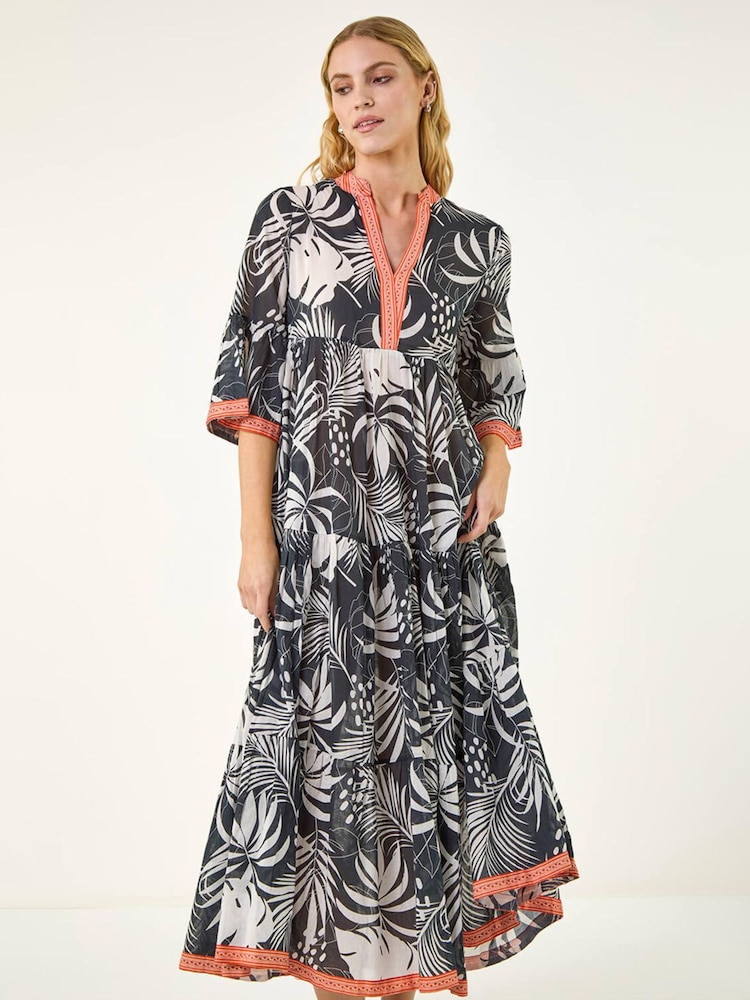 Roman Black Leaf Border Print Maxi Dress - Image 2 of 5