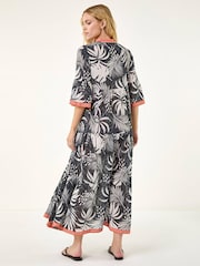 Roman Black Leaf Border Print Maxi Dress - Image 3 of 5