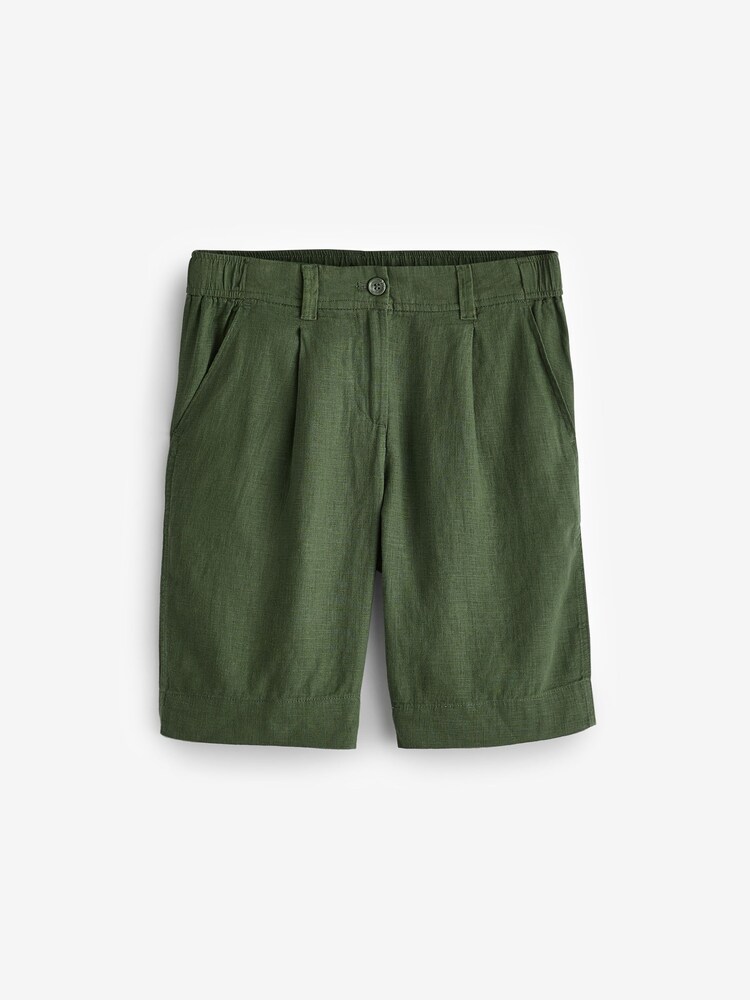 Navy/Khaki Summer Linen Blend Knee Length Shorts 2 Pack - Image 2 of 7