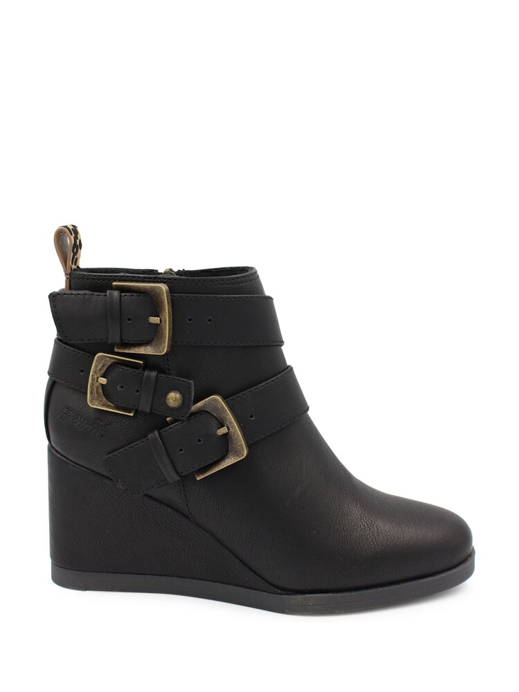 Blowfish Malibu Womens Pomela Wedge Buckle Ankle Black Boots - Image 1 of 3