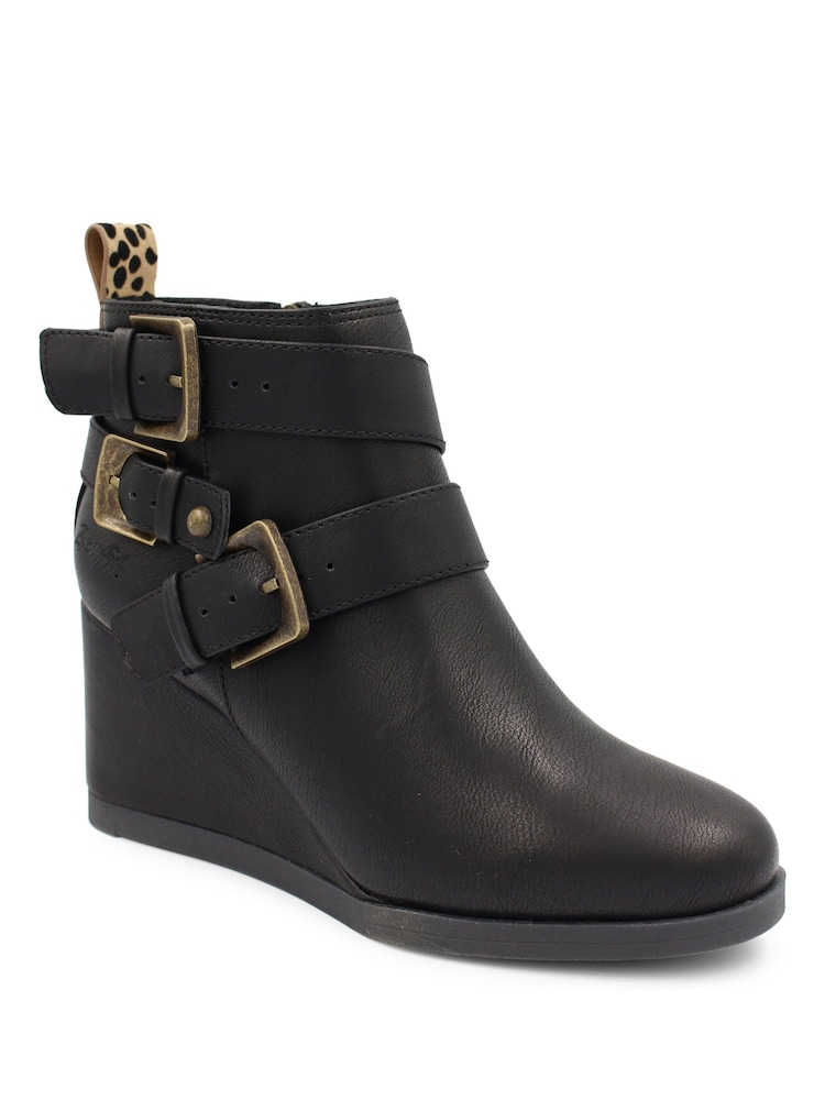 Blowfish Malibu Womens Pomela Wedge Buckle Ankle Black Boots - Image 2 of 3