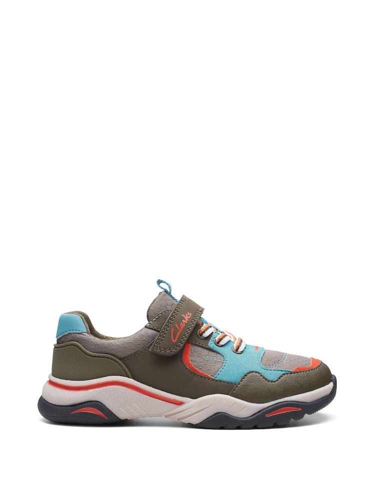 Clarks Green Combi Feather Jump Kids Trainers - Image 1 of 7