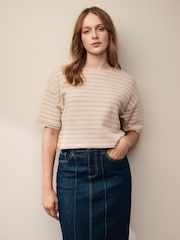 Neutral Short Sleeve Heavyweight Crochet T-Shirt - Image 1 of 6