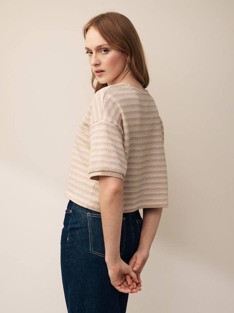 Neutral Short Sleeve Heavyweight Crochet T-Shirt - Image 2 of 6
