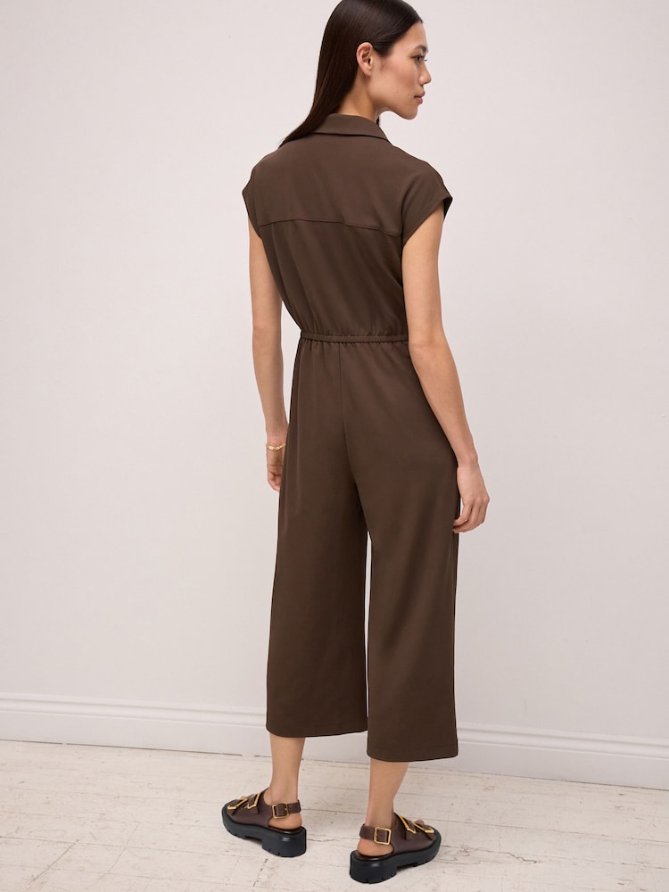 Chocolate Brown Corset Detail Short Sleeve Jumpsuit - Image 2 of 7