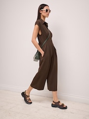 Chocolate Brown Corset Detail Short Sleeve Jumpsuit - Image 3 of 7