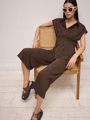 Chocolate Brown Corset Detail Short Sleeve Jumpsuit - Image 4 of 7
