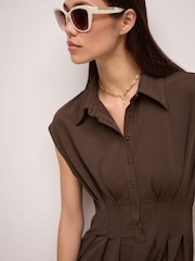 Chocolate Brown Corset Detail Short Sleeve Jumpsuit - Image 5 of 7