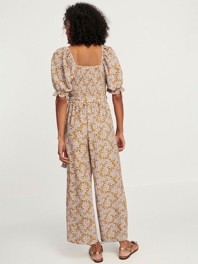 Lilac Purple Ditsy Short Sleeve Tie Front Jumpsuit - Image 2 of 6