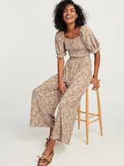 Lilac Purple Ditsy Short Sleeve Tie Front Jumpsuit - Image 3 of 6