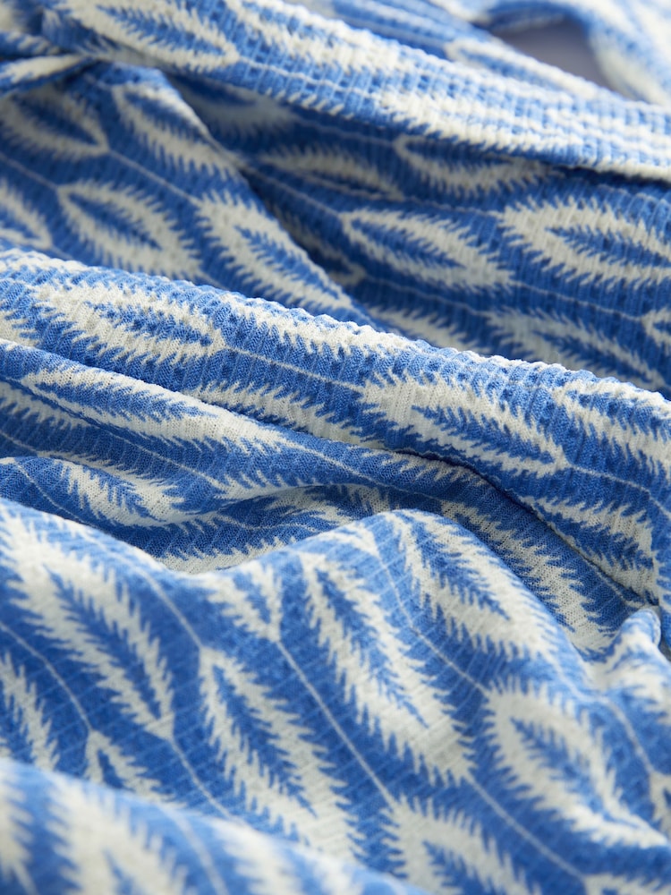 Blue Ikat Print Short Sleeve Tie Front Jumpsuit - Image 7 of 7