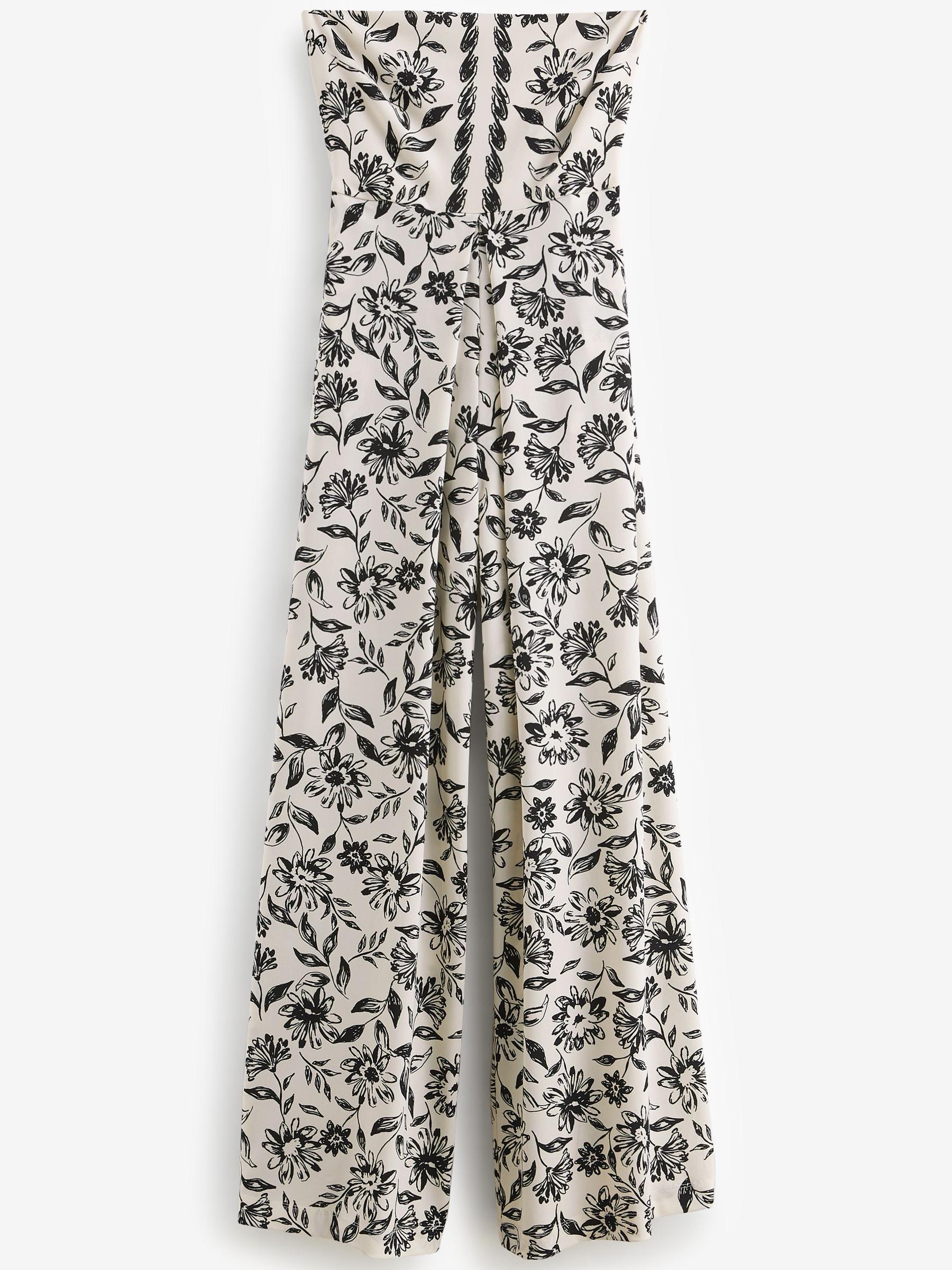Buy White Black Floral Pleated Wide Leg Bandeau Jumpsuit from Next Luxembourg