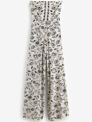 White/Black Floral Pleated Wide Leg Bandeau Jumpsuit - Image 5 of 7
