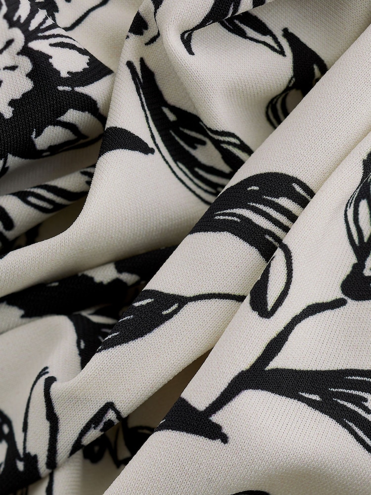 White/Black Floral Pleated Wide Leg Bandeau Jumpsuit - Image 7 of 7