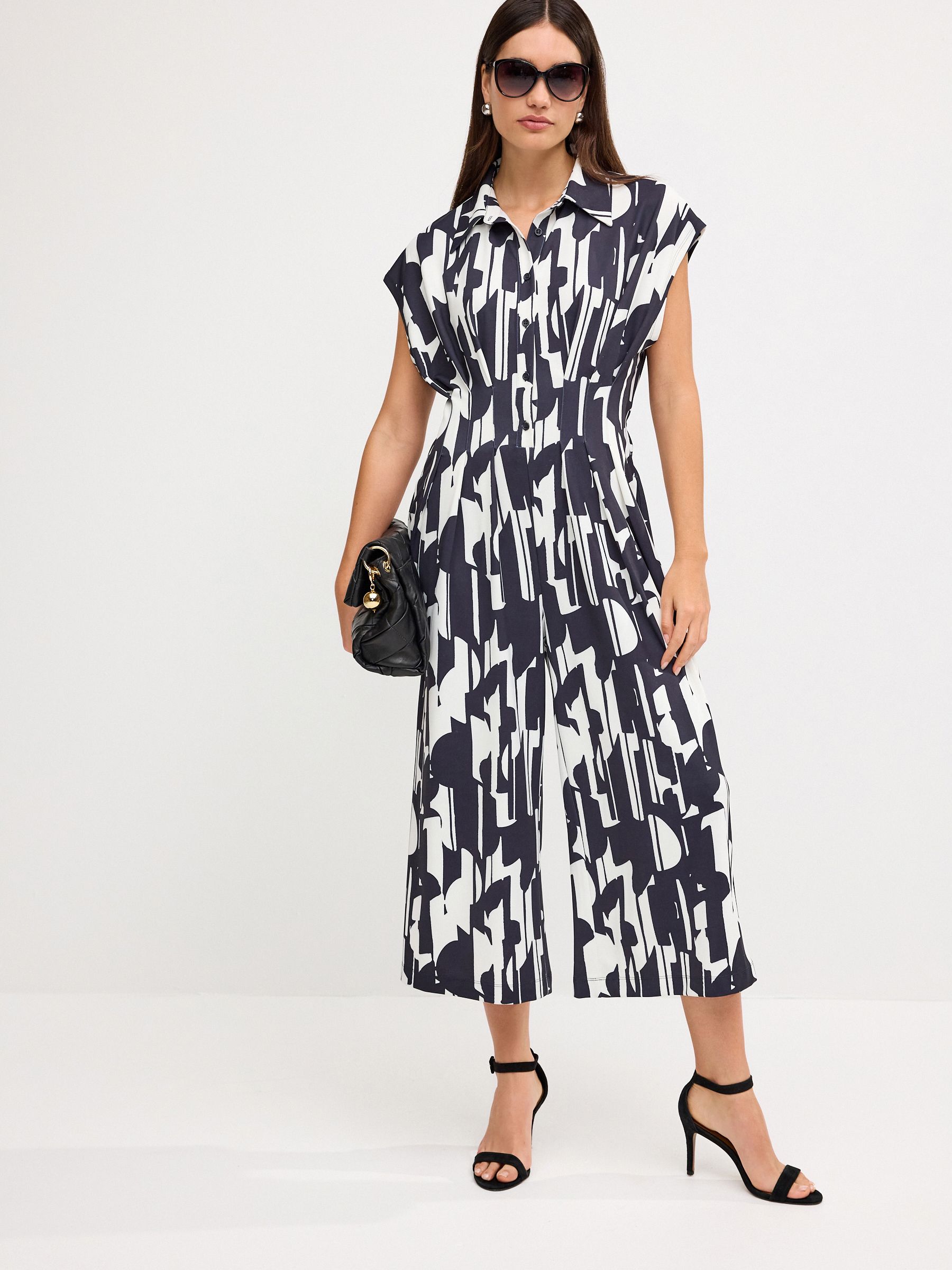 Buy Black and White Printed Corset Detail Short Sleeve Jumpsuit from Next Luxembourg