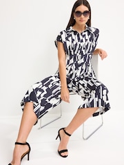 Black and White Printed Corset Detail Short Sleeve Jumpsuit - Image 2 of 7