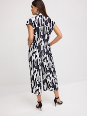 Black and White Printed Corset Detail Short Sleeve Jumpsuit - Image 4 of 7