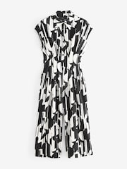 Black and White Printed Corset Detail Short Sleeve Jumpsuit - Image 6 of 7