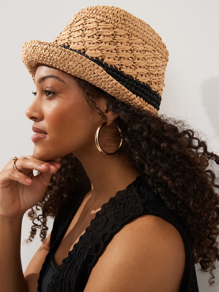 Neutral and Black Trilby Hat - Image 1 of 3