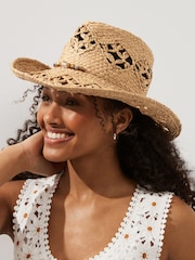 Natural with Shell Chain Cowboy Western Boho Hat - Image 1 of 3