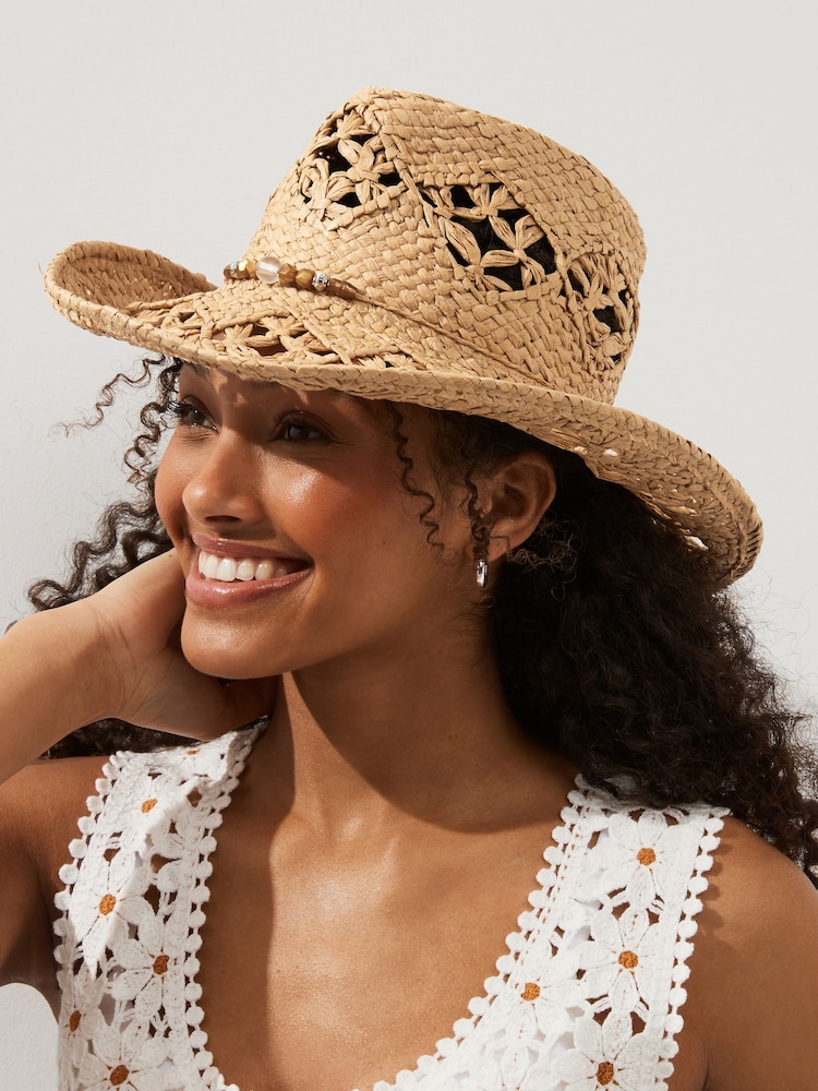 Natural with Shell Chain Cowboy Western Boho Hat - Image 1 of 3