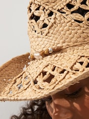 Natural with Shell Chain Cowboy Western Boho Hat - Image 2 of 3