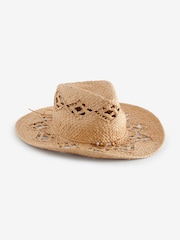Natural with Shell Chain Cowboy Western Boho Hat - Image 3 of 3