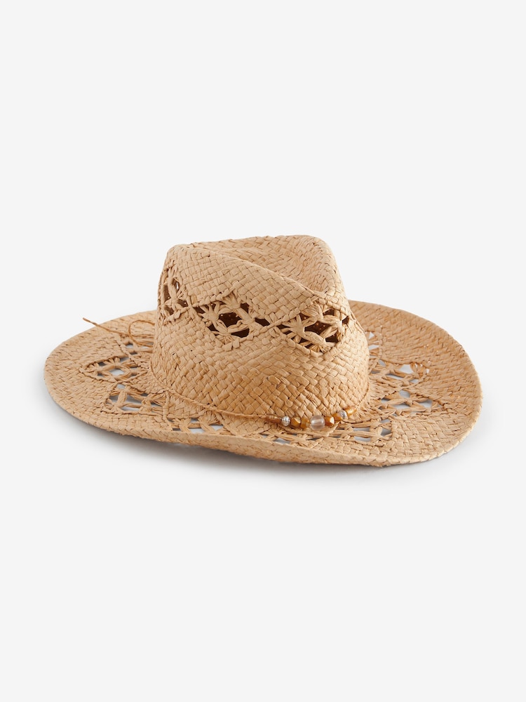 Natural with Shell Chain Cowboy Western Boho Hat - Image 3 of 3