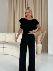 Girl In Mind Black Petite Tamara Frilled Jumpsuit - Image 1 of 4