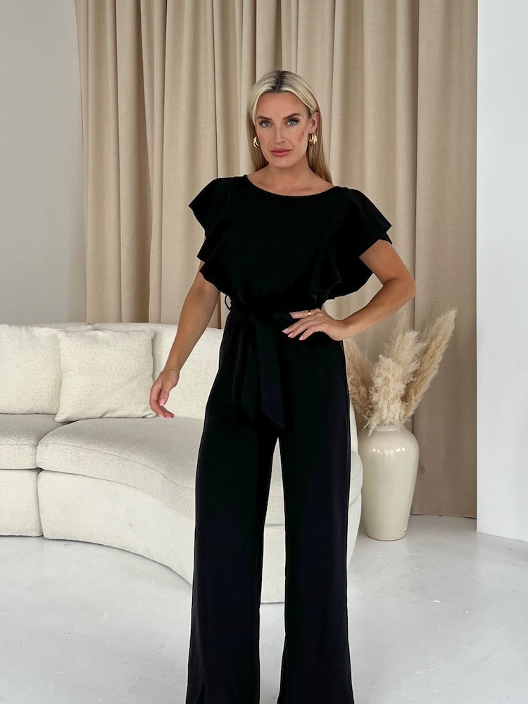 Girl In Mind Black Petite Tamara Frilled Jumpsuit - Image 1 of 4