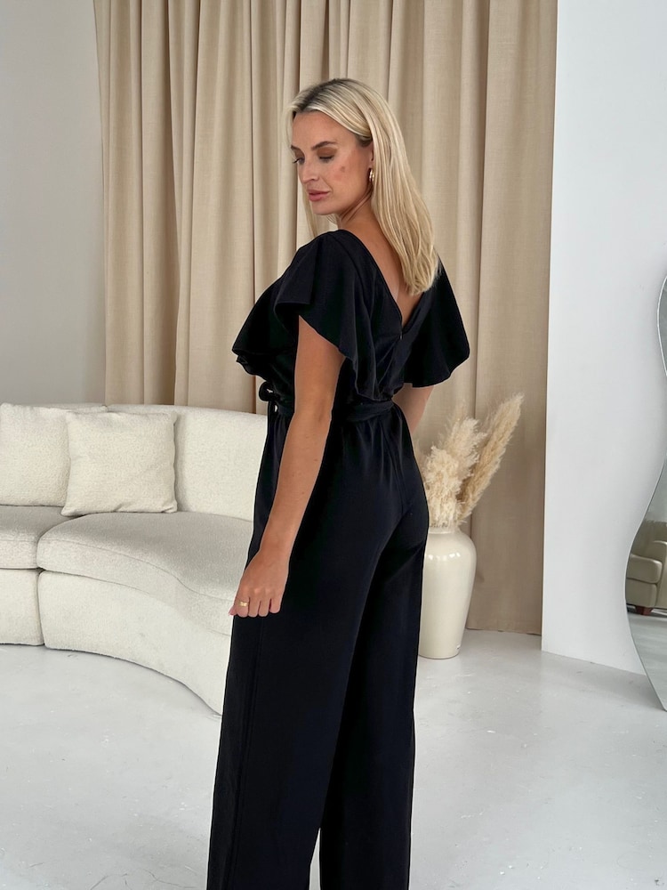 Girl In Mind Black Petite Tamara Frilled Jumpsuit - Image 2 of 4