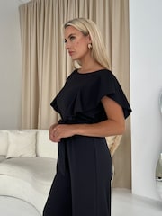 Girl In Mind Black Petite Tamara Frilled Jumpsuit - Image 4 of 4