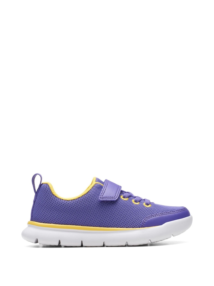 Clarks Purple Synthetic Hoop Run Kids Trainers - Image 1 of 7