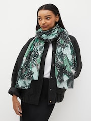 Watercolour Green Foil Lightweight Scarf - Image 1 of 5