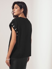 Black Sparkle Pearl Sleeve T-Shirt - Image 2 of 6