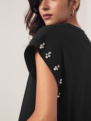 Black Sparkle Pearl Sleeve T-Shirt - Image 4 of 6