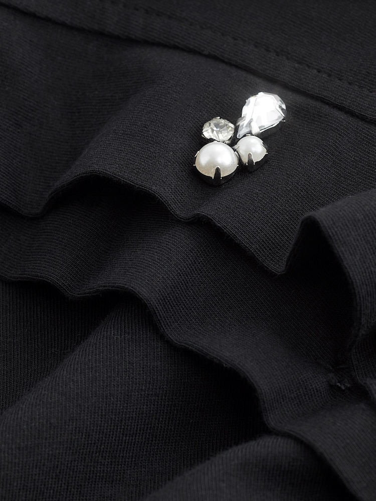 Black Sparkle Pearl Sleeve T-Shirt - Image 6 of 6