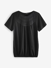 Black Short Sleeve Crochet Bubblehem 100% Cotton Top - Image 6 of 7